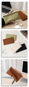 Detailansicht minimalistischer Litchi-Muster Leder Quetschbeutel und Geldbörsen in Farben.