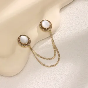 Magnetic trouser cuff clip brooch with faux cat eye stone and double chains for women.