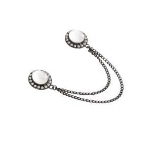 Magnetic clip brooch with rhinestones and chains, elegant faux opal design for clothing accessories.