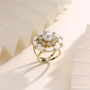 French vintage pearl rhinestone scarf ring buckle elegant women shawl clip apparel accessory