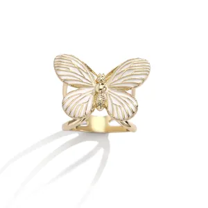 Anello per sciarpa a farfalla dorato elegante smalto bianco accessorio moda per scialle