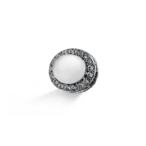 Silver oval hijab magnetic pin with white stone and clear rhinestones for daily wear.