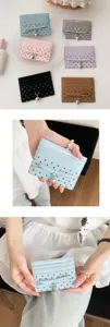 Mercerized polka dot bow card holder, ultra-thin multifunctional mini wallet for women.