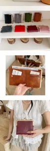 Damen vintage kurzes Portemonnaie Bügelbörse Multi Kartenhalter PU Leder Geldbörse