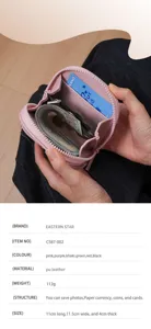 Portafoglio monete rosa in pelle PU con chiusura lampo, porta carte compatto e borsellino.