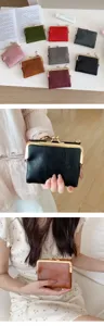 Vintage Kussverschluss kurze Geldbörse Damen retro PU Leder Münzbeutel Kartenhalter Tasche