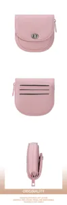 Portamonete in pelle rosa con chiusura a torsione e porta carte, piccolo portafoglio.