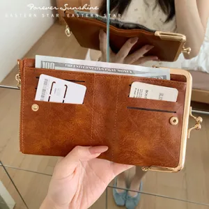 Damen Kurz PU Leder Geldbörse Vintage Kussmundverschluss Falten Münztasche Elegant Einfarbig Mehrere Kartenfächer Geldtasche Kartenhalter Für Mädchen Alltag Reisen