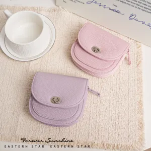 Mini Portamonete da Donna in Pelle PU Elegante Portacarte Rotondo Con Serratura a Girello in Metallo Portafoglio Piccolo Con Cerniera