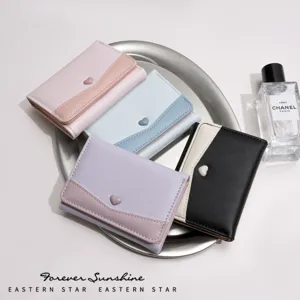 Dames Hartknop Drievoudige Portemonnee PU Leer Kleine Opvouwbare Portemonnee Meerdere Kaartposities Muntvakje Urban Minimalist Purse
