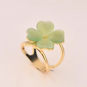 Gold-plated green cat eye stone four-leaf clover ring scarf buckle main product image