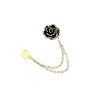 Metalen zwarte roos broche met dubbele ketting en magnetische gesp voor sjaal en omslagdoek.