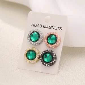 Retro Smaragd Parel Hijab Magnetische Gesp Moslim Sjaal Speld Legering Strass Broche Sjaal Accessoires Voor Vrouwen