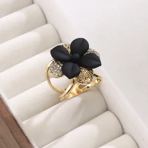 Elegante anello per foulard in seta fiore nero spilla placcata oro gioielli moda