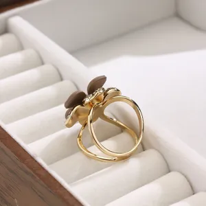 Anello per foulard a doppio strato fiore dorato con strass elegante fibbia per scialle