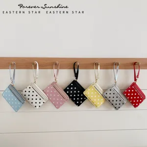 Women Patent Leather Polka Dot Card Holder Mini Coin Purse With Wristlet Strap Multi-slot Cute Small Wallet For Daily