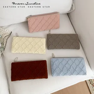 Luxus Webmuster Lange Geldbörse für Damen Mode PU Leder Reißverschluss Portemonnaie mit Mehreren Kartenfächern und Münzfach Elegante Handtasche Clutch