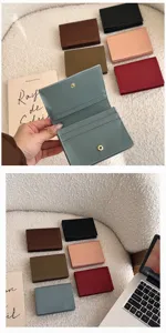 Portefeuille court femme en cuir PU porte-carte avec bouton pression plusieurs couleurs.