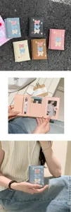 Women cute denim bow trifold wallet canvas card holder multi-slot coin purse casual style
