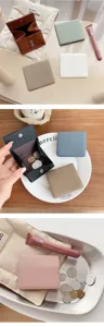 Echtleder Mini Münzbeutel für Damen, kleine Geldbörse mit Litschimuster und Druckknopfverschluss.