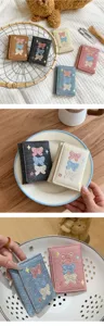Women denim short wallet bow embroidery card holder trendy trifold purse cute cosmetic accessories