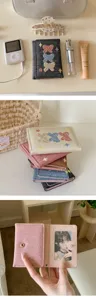 Denim bow embroidery trifold women wallet detail view, stylish canvas purse with card slots.