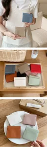 Detailansicht des Mini Litschi Muster Leder Münzbeutels mit Kartenfach in verschiedenen Farben.