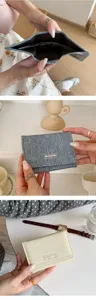 Women's short denim wallet trifold compact coin purse casual stylish card holder bag