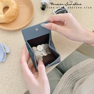 Echtes Leder Mini Münzgeldbörse für Damen, kompakte Litchi Muster Kleingeldtasche portemonnaie.