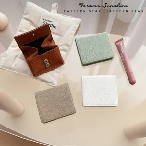 Echtes Leder Mini Münzgeldbörse Damen kleine Litschi-Muster Druckknopf Geldbörse Etui
