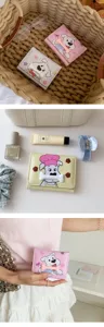 Women short trifold wallet cute cartoon dog card holder PU leather cute multi-card pink yellow