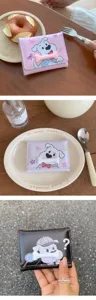 Cute cartoon dog trifold wallet for women, stylish PU leather card holder coin purse compact.