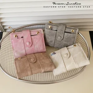 Women Short Denim Wallet Coin Purse Fashionable INS Style Small Card Holder With Metal Snap Foldable Pocket Purse