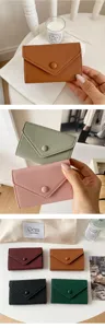 Mini leather wallet for women, compact envelope card holder with snap closure, multi-color.