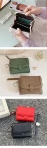 Japanisches Litschi-Muster Mini-Brieftasche zweifach Kartenhalter mit Schlüsselring Verschluss