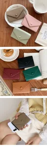 Minimalist women's small PU leather wallet, cute envelope snap card holder purse daily.