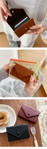 Mini leather card holder wallet for women, slim multi-card slot envelope purse details.