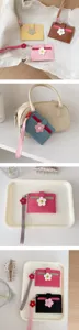 Süßer Blumen-Kartenhalter mit Handschlaufe, PU-Leder minimalistische Brieftasche für Frauen.