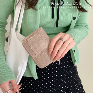 Portafoglio Corto da Donna con Texture Denim Stile Coreano Tasca Multicarta Cerniera Portamonete Casual Bifold Porta Carte Pochette Regalo