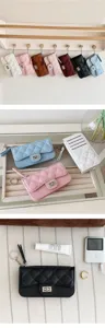 Quilted PU leather wallet coin purse with card slots and key ring for women fashion daily use.