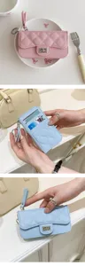 Quilted PU leather coin purse with zipper card holder and key ring for women detail view
