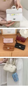 Chic quilted PU leather coin purse card holder with turn lock and keychain for women stylish daily use