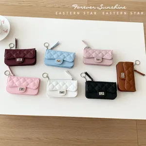Elegant Quilted PU Leather Coin Purse Card Holder For Women Urban Minimalist Metal Twist Lock Keychain Zip Short Wallet Gift