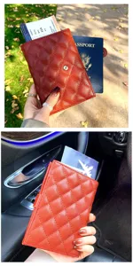 Rotes Kaviar-Leder Passetui, gesteppter Reise-Dokumenten-Organizer mit Druckknopf.
