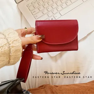 Damen Kurze Geldbörse PU Leder Große Kapazität Portemonnaie Mit Breiter Handschlaufe Minimalistischer Koreanischer Stil