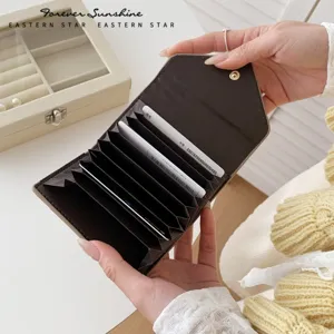 Leather accordion card wallet for women, ultra-thin multi-slot small wallet and card holder.