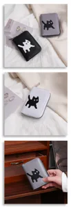 Tarjetero de acordeón de gato lindo, mini cartera de cuero PU para mujer con diseño de gato.