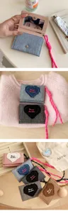 Denim heart lanyard trifold coin purse, stylish ins style women wallet with embroidery.