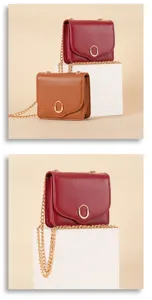 Stylish women crossbody bag with metal chain and chic round buckle, premium small shoulder handbag.