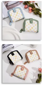 Floral short women wallet PU leather card holder snap closure coin purse detailed view